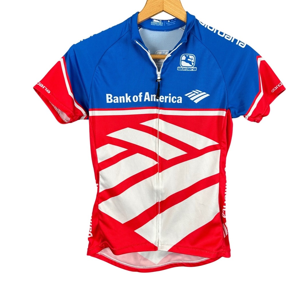 Giordana Bank of America Cycling Jersey Mens XS Red White Blue Short Sleeve Zip